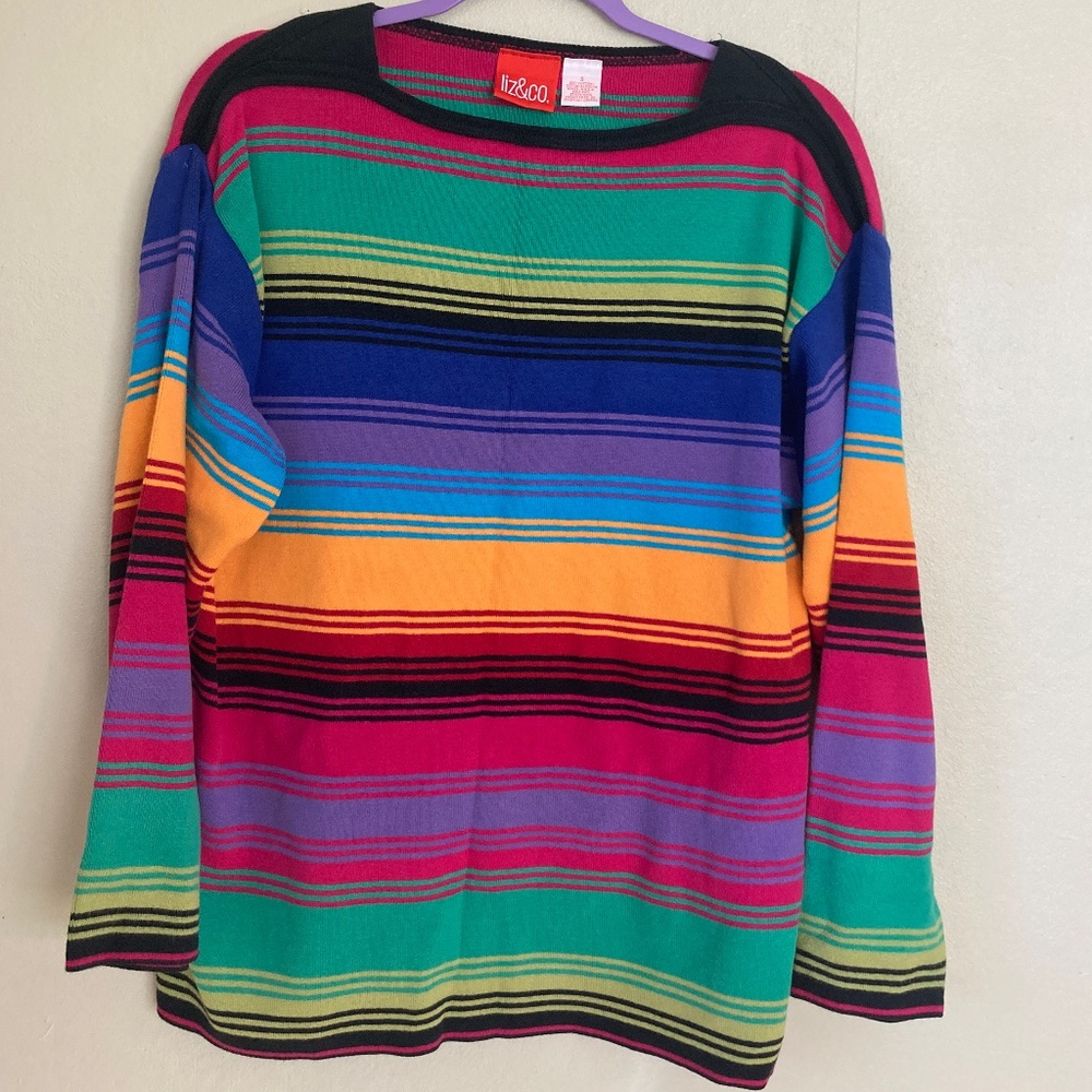 Vintage 90s Liz & Co color block striped oversize sweatshirt